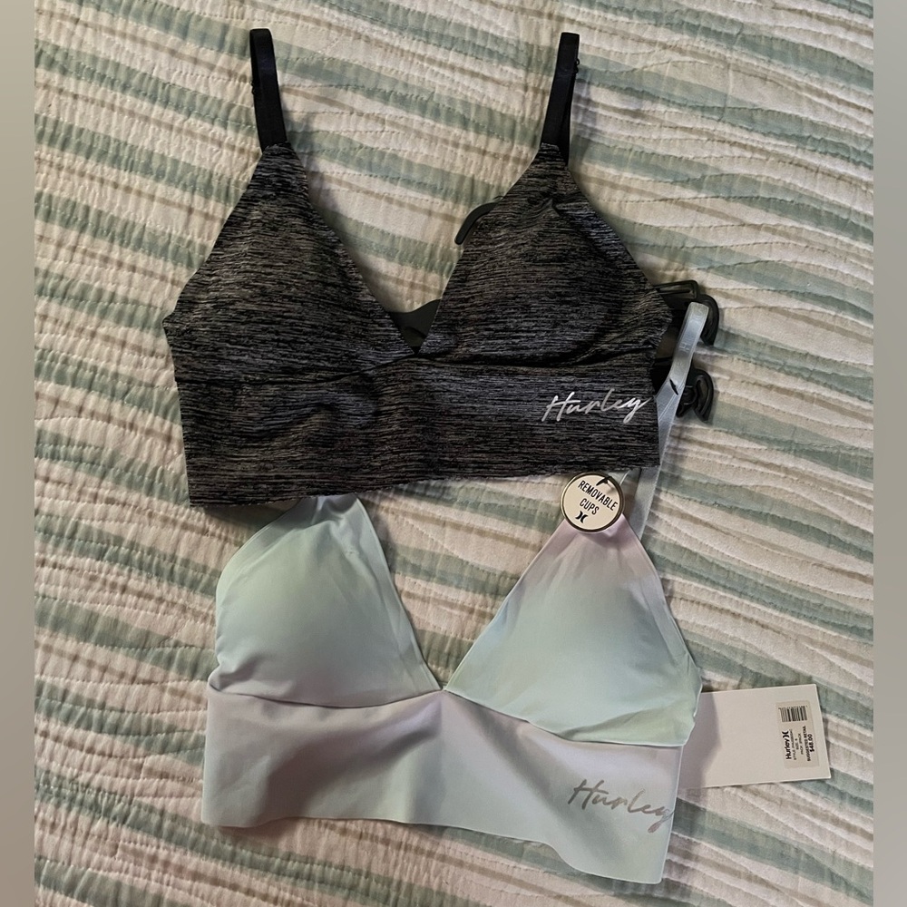 NWT women’s Hurley bralettes gray/black and pastel tie dye size small